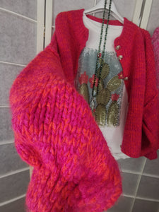 Strickjacke "COZY" pink, meliert